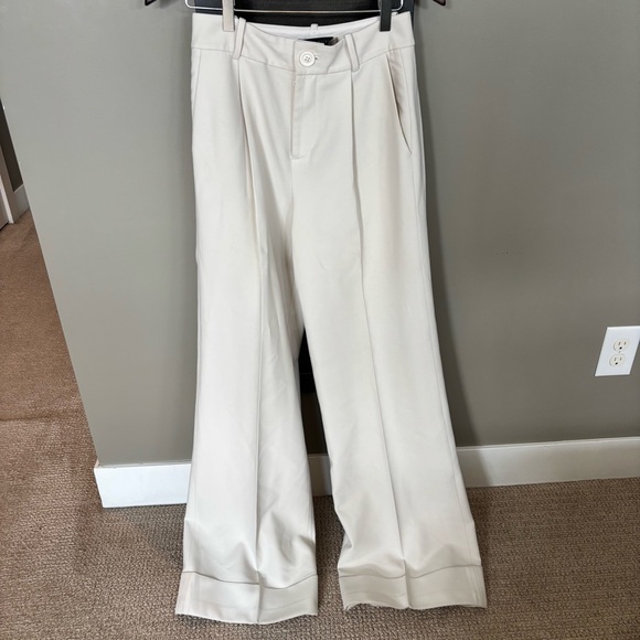 Alice + Olivia Pants - Alice + Olivia Ivory Wide Leg Trousers High Waist Tailored Pants Tall Size 0